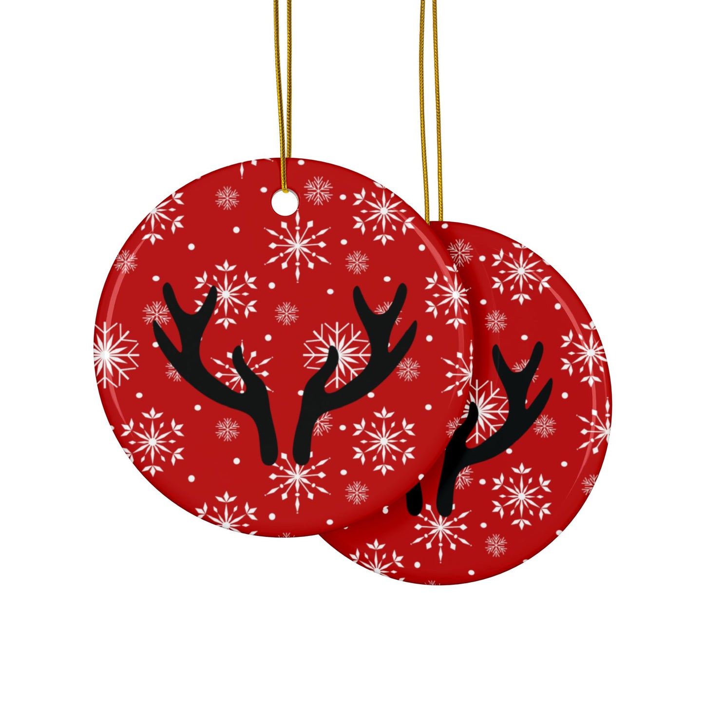 Reindeer Antler Ceramic Christmas Ornament — Red Snowflake Double-Sided Holiday Decor (1/3/5/10 pcs)