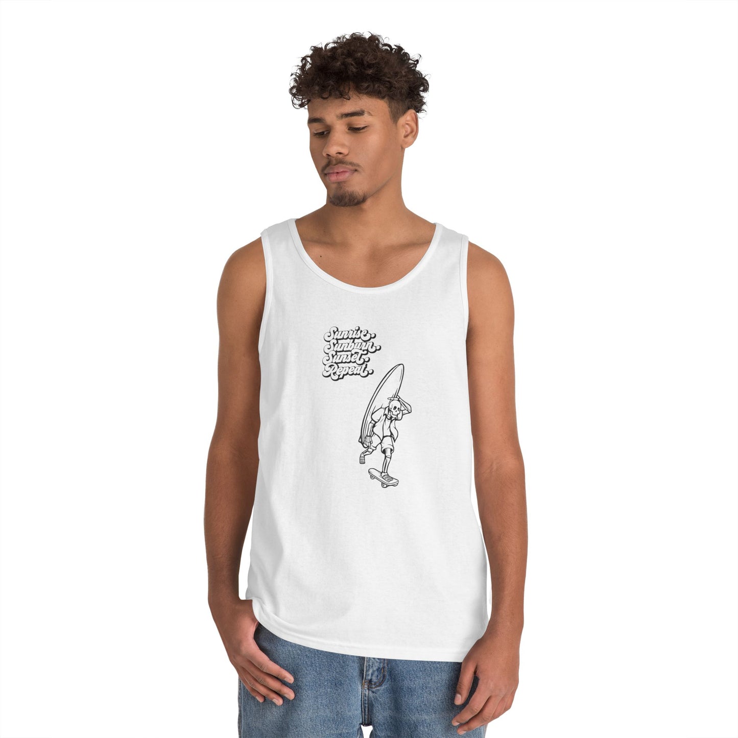 Surfing Vibes Unisex Heavy Cotton Tank Top | Summer Beachwear, Casual Wear, Vacation Wardrobe, Gift for Surfers, Relaxed Lifestyle