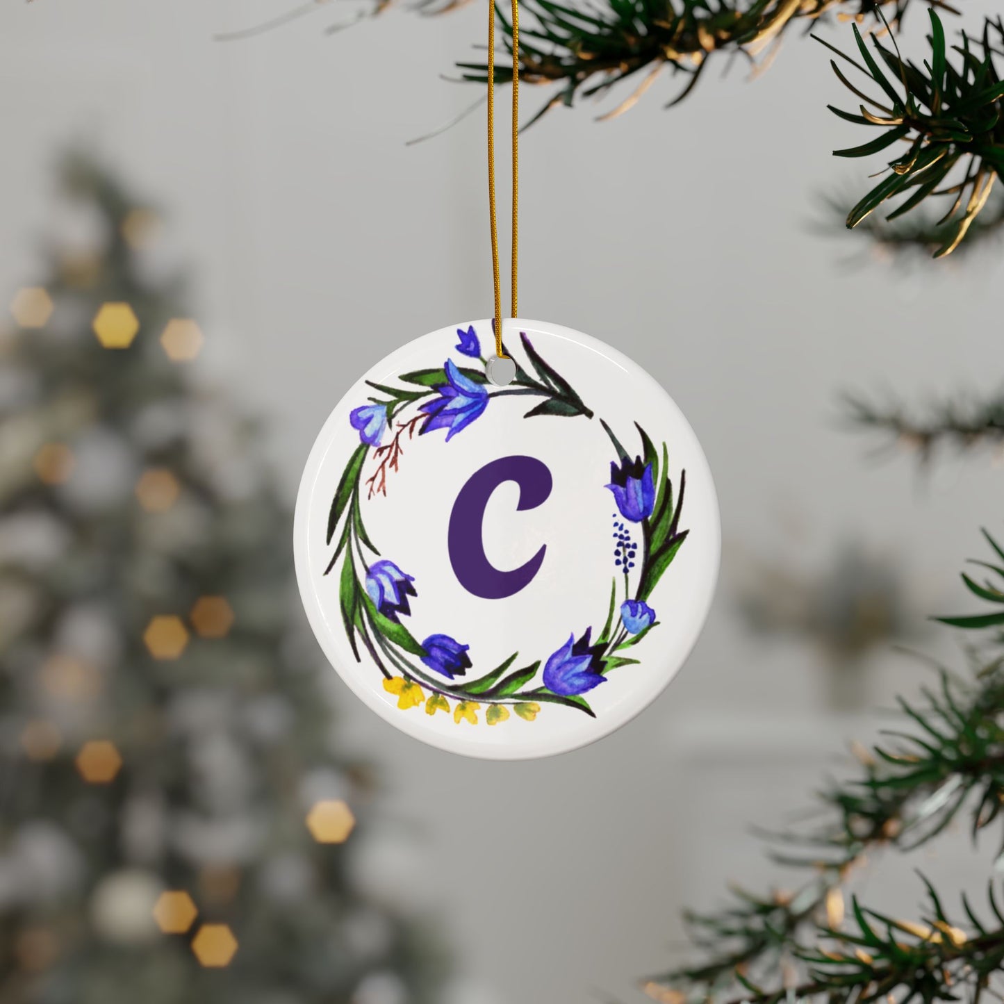 ‘C’ Initials Ceramic Ornaments, 2-Side Print, (1pc, 3pcs, 5pcs, 10pcs)