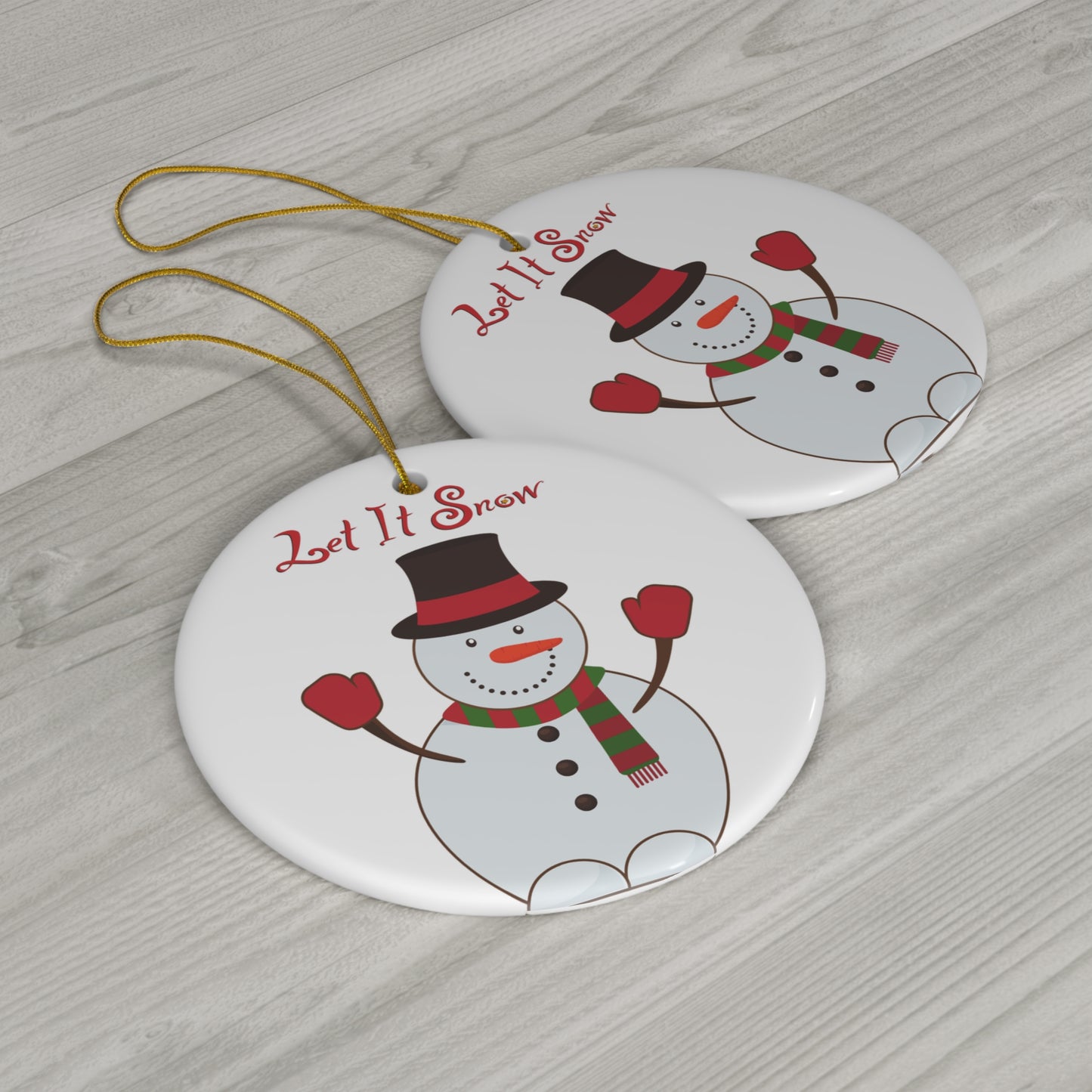 Let It Snow Snowman Ceramic Ornament — Holiday Tree Decoration