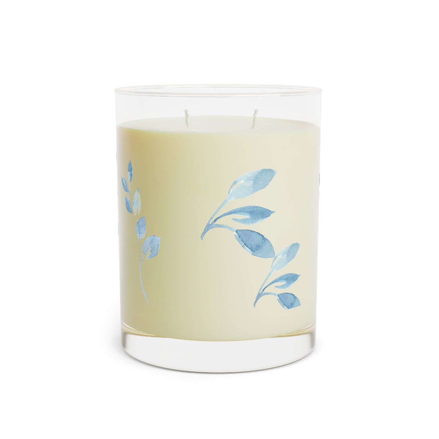 ‘Painted Blue Leaves’ Scented Candle - Full Glass, 11oz