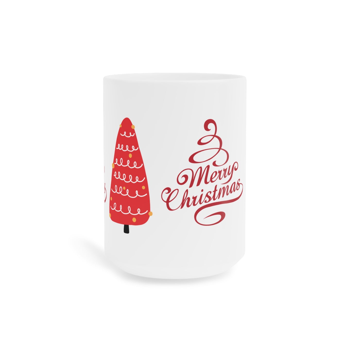Merry Christmas Ceramic Mug — Red Holiday Tree Coffee Cup (11/15/20oz)