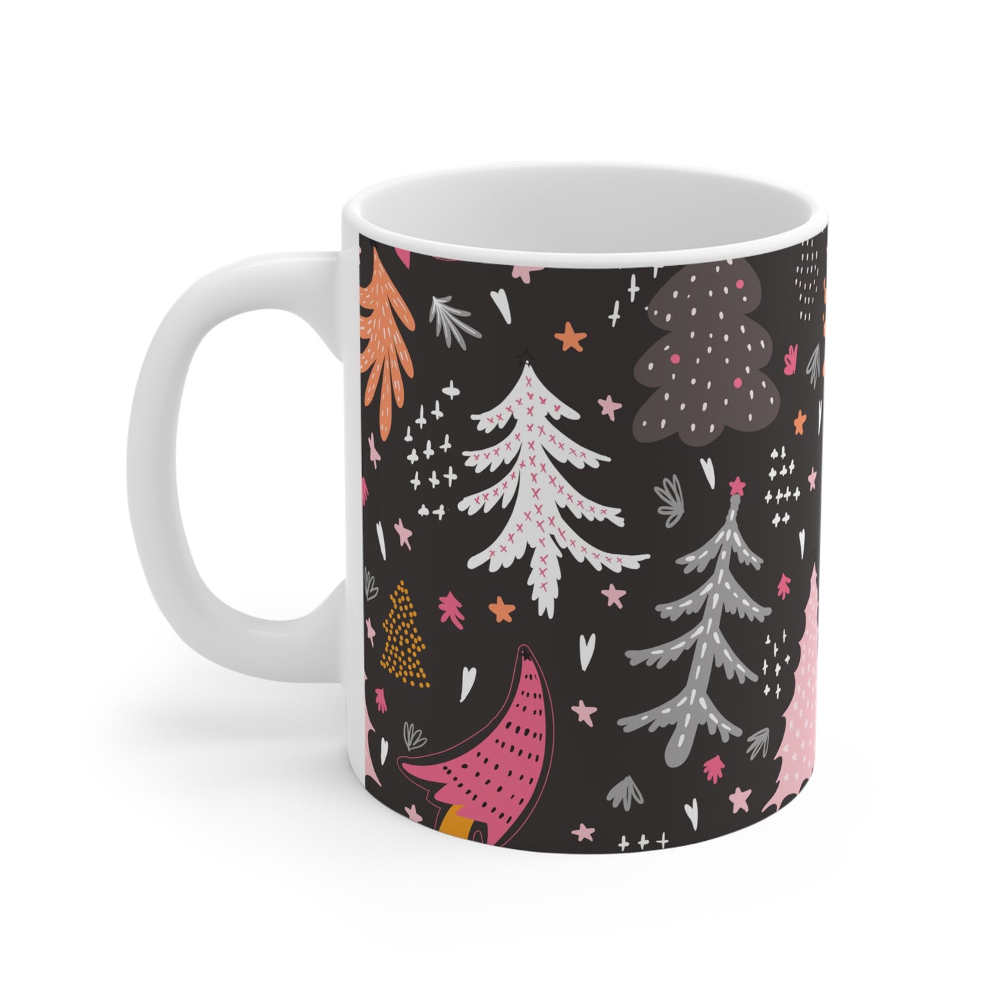 Christmas Tree Pattern Ceramic Mug — Pink & Gold Holiday Coffee Cup