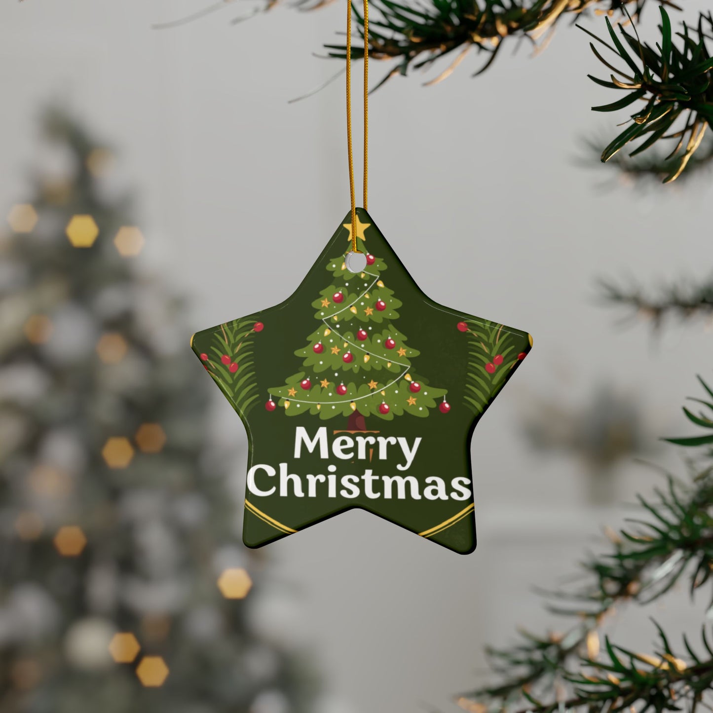 Merry Christmas Ceramic Ornament — Double-Sided Round Holiday Tree Decoration