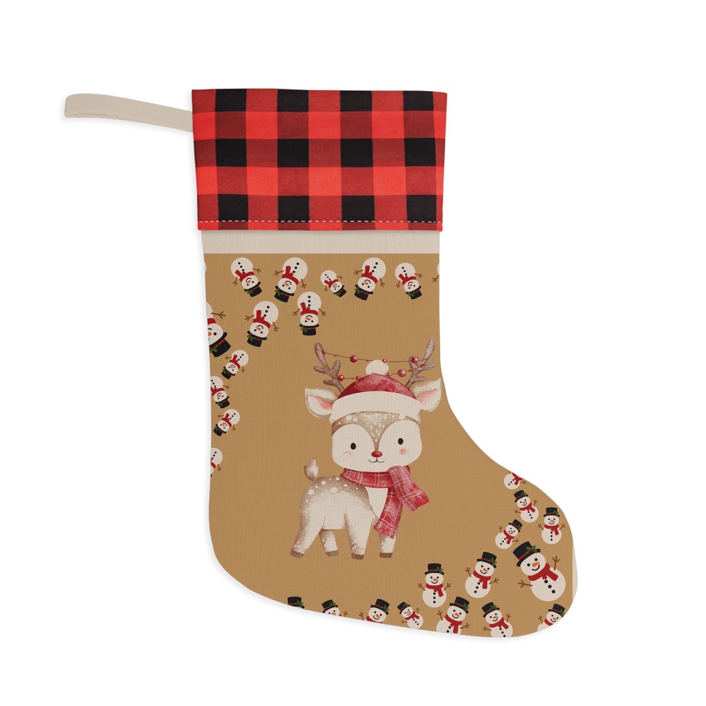 Cute Reindeer & Snowman Plaid Christmas Stocking