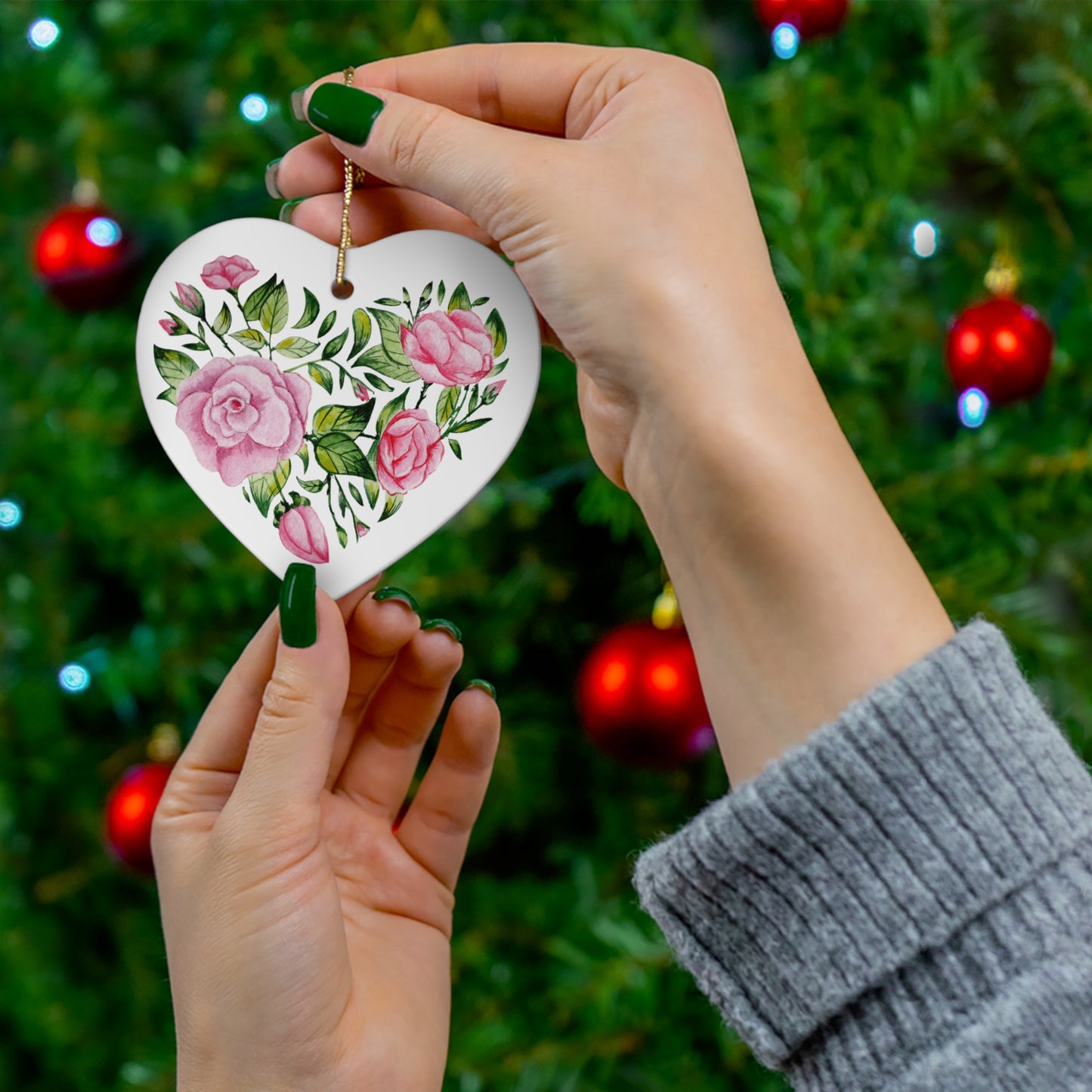 Flowers Heart Ceramic Ornament