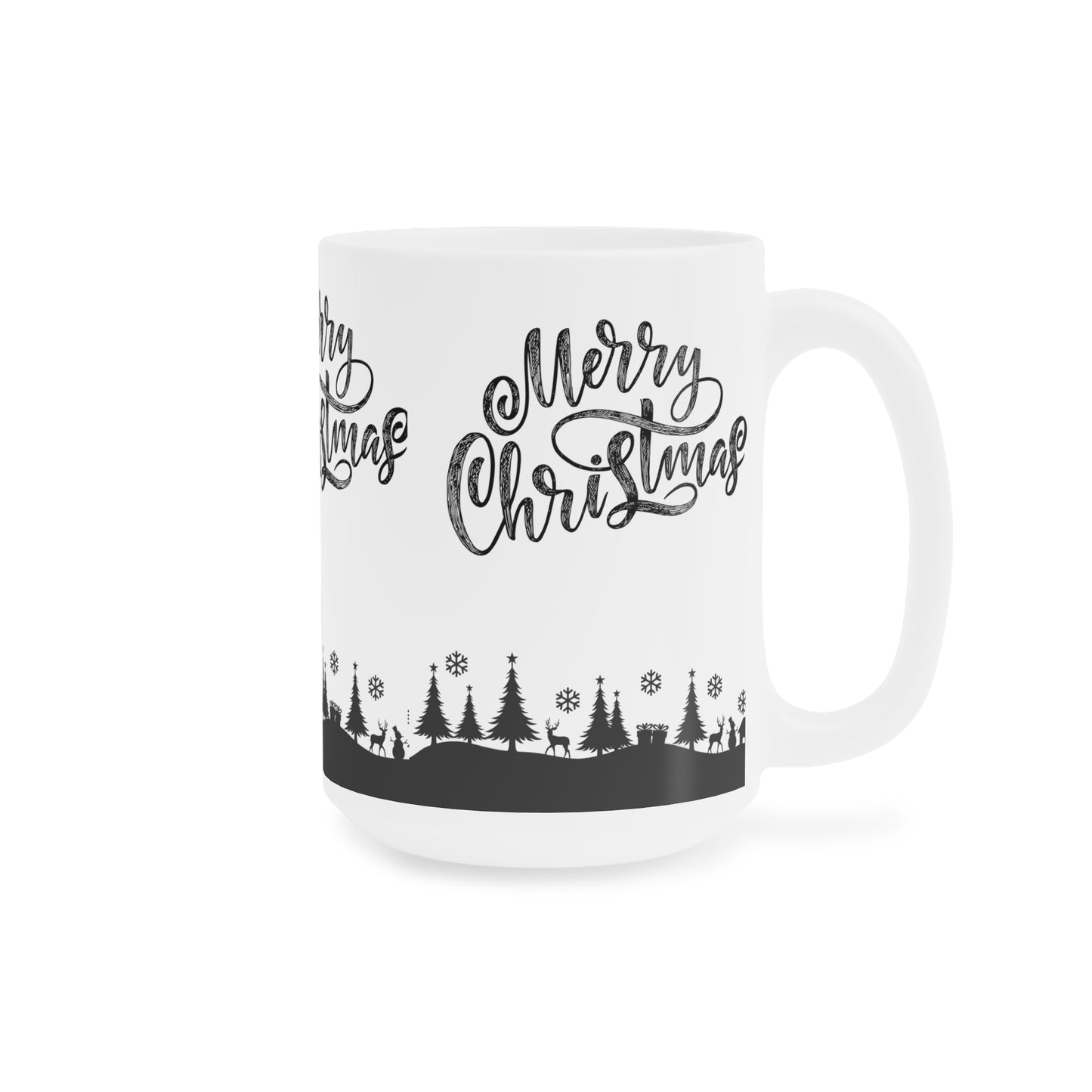 Merry Christmas Ceramic Mug — Black Holiday Village Design (11/15/20oz)