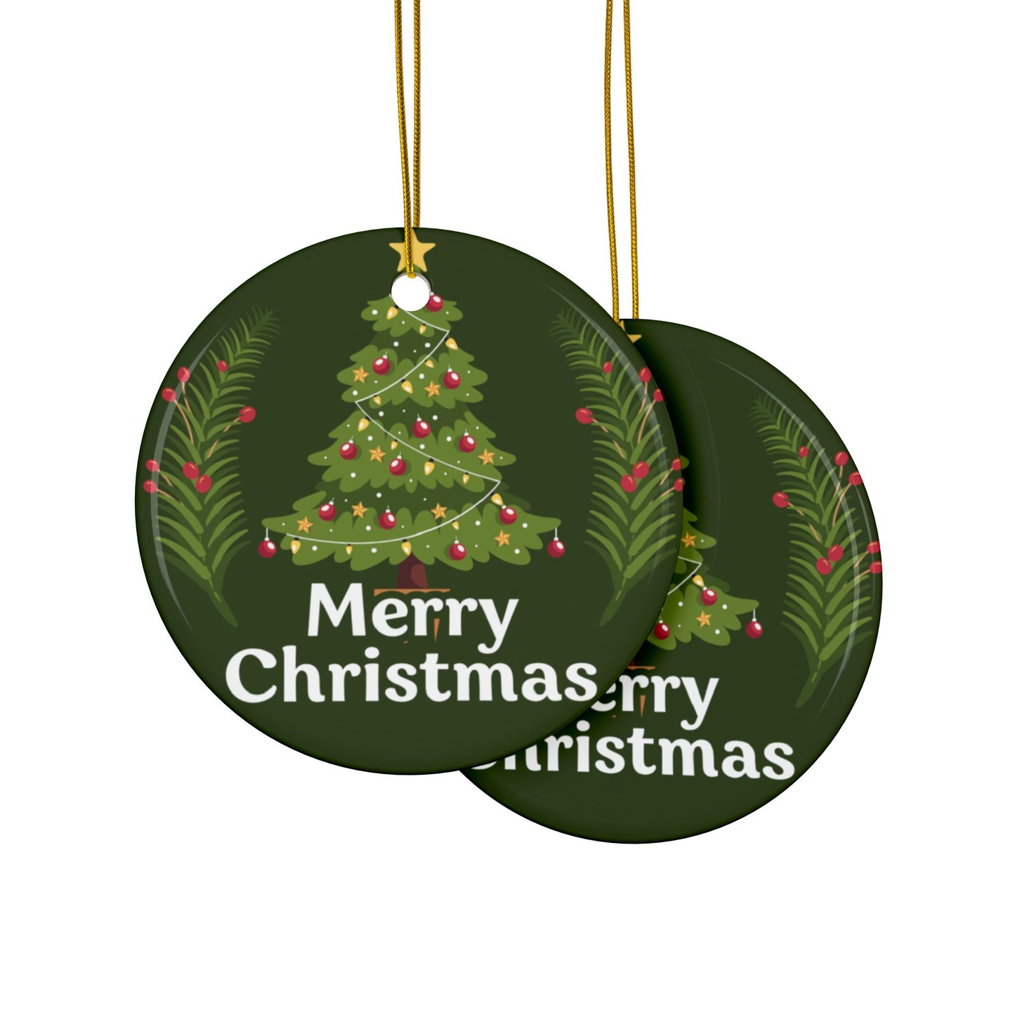 Merry Christmas Ceramic Ornament — Double-Sided Round Holiday Tree Decoration