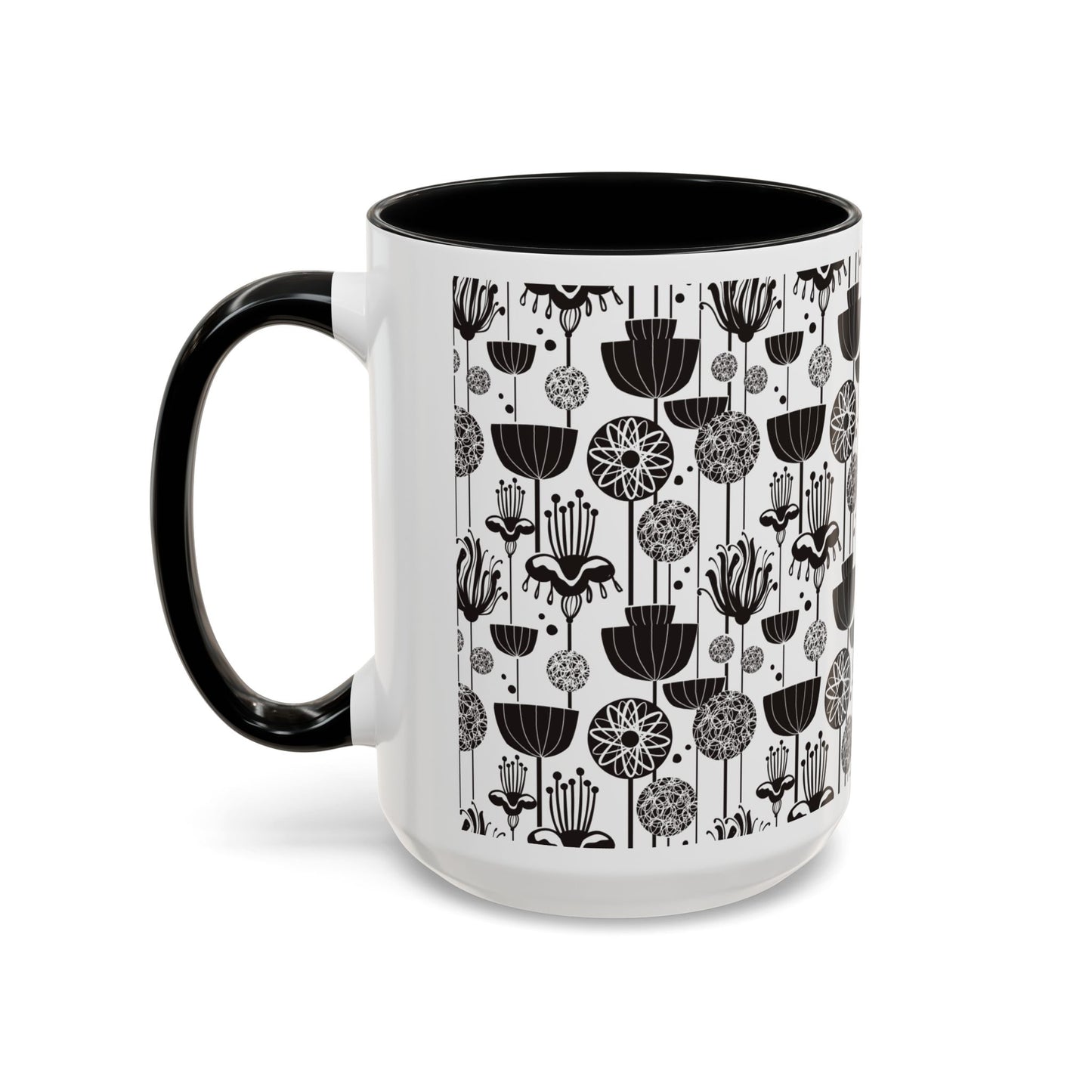 ‘Black & White Flowers’ Accent Coffee Mug (11, 15oz)