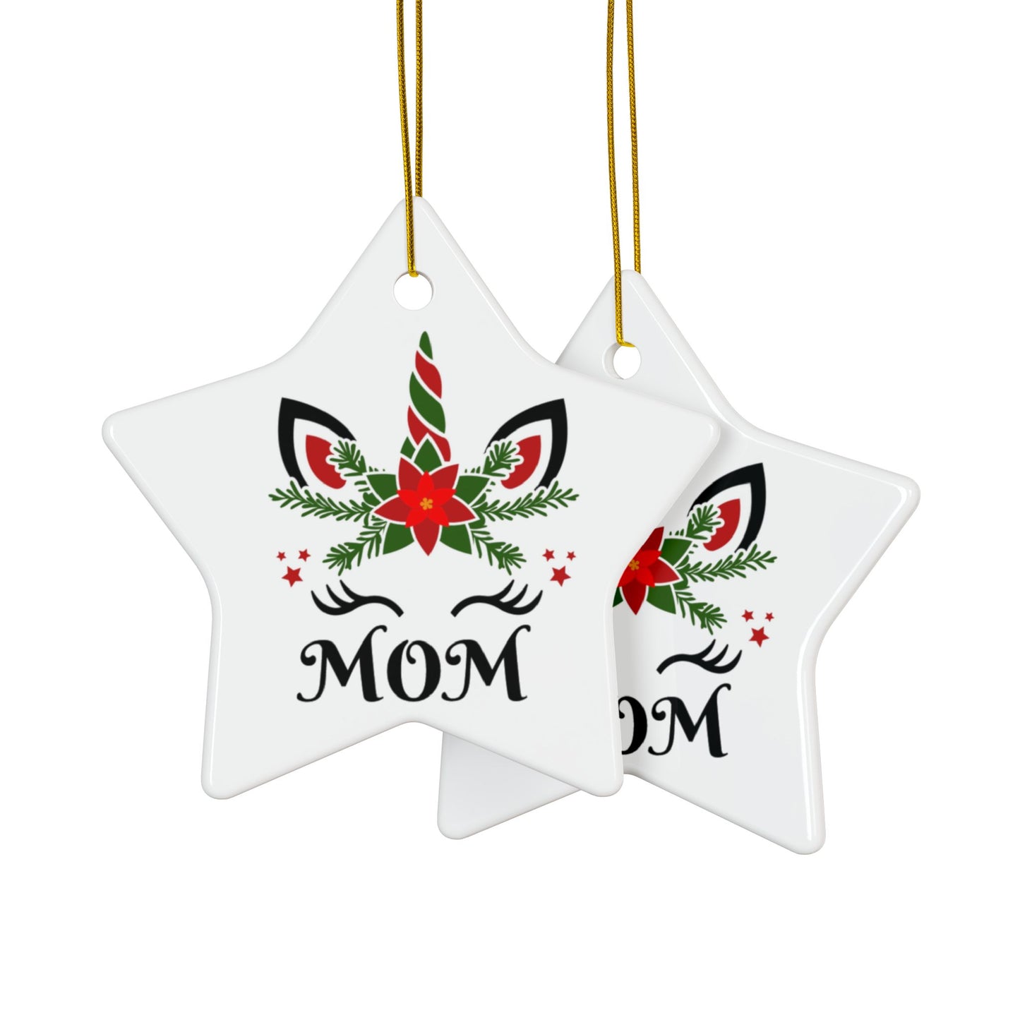 ‘MOM’ Christmas Unicorn Ceramic Ornaments, 2-Side Print, (1pc, 3pcs, 5pcs, 10pcs)