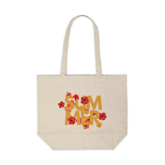 Summer Floral Canvas Shopping Tote Bag, Beach Tote, Eco-Friendly Tote, Gift for Her, Summer Essentials, Reusable Shopping Bag