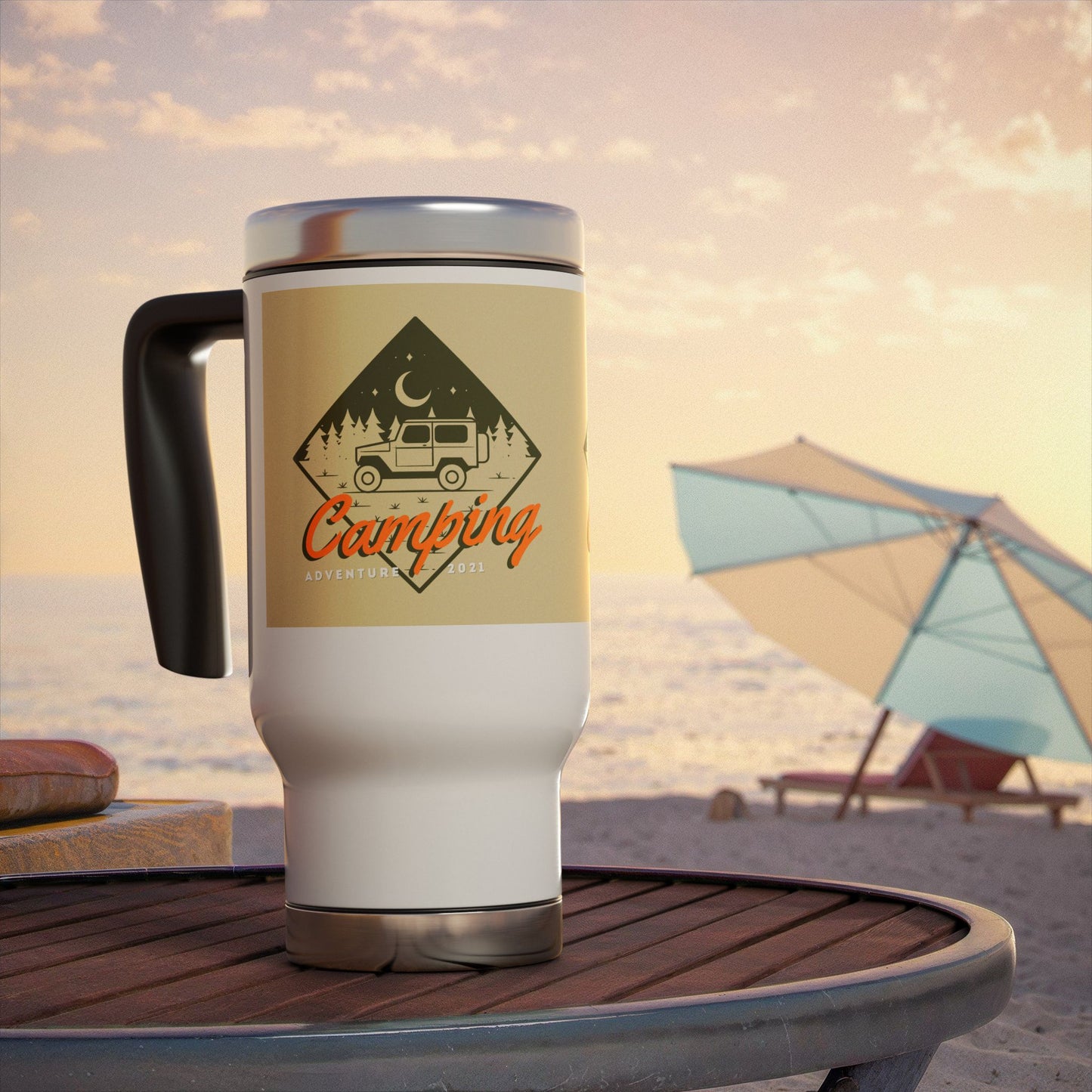 Camping Adventure Stainless Steel Travel Mug with Handle, 14oz - Perfect for Outdoor Enthusiasts, Hiking, Road Trips, Gifts for [...]