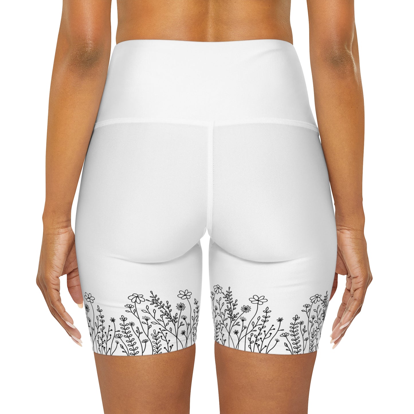 ‘B&W Wild Flowers’ High Waisted Yoga Shorts (AOP)