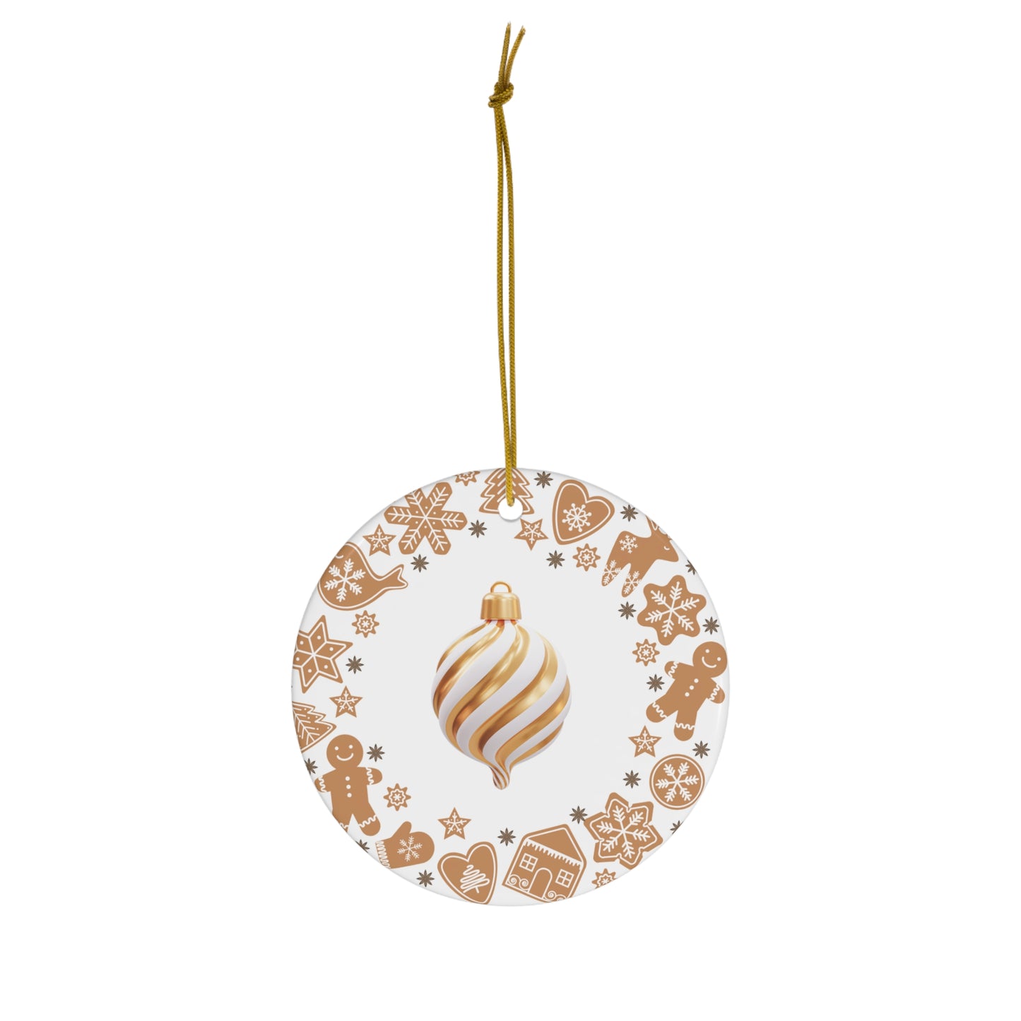 Gold Swirl Bauble Ceramic Ornament — Gingerbread Holiday Christmas Decoration