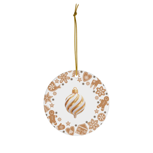 Gold Swirl Bauble Ceramic Ornament — Gingerbread Holiday Christmas Decoration