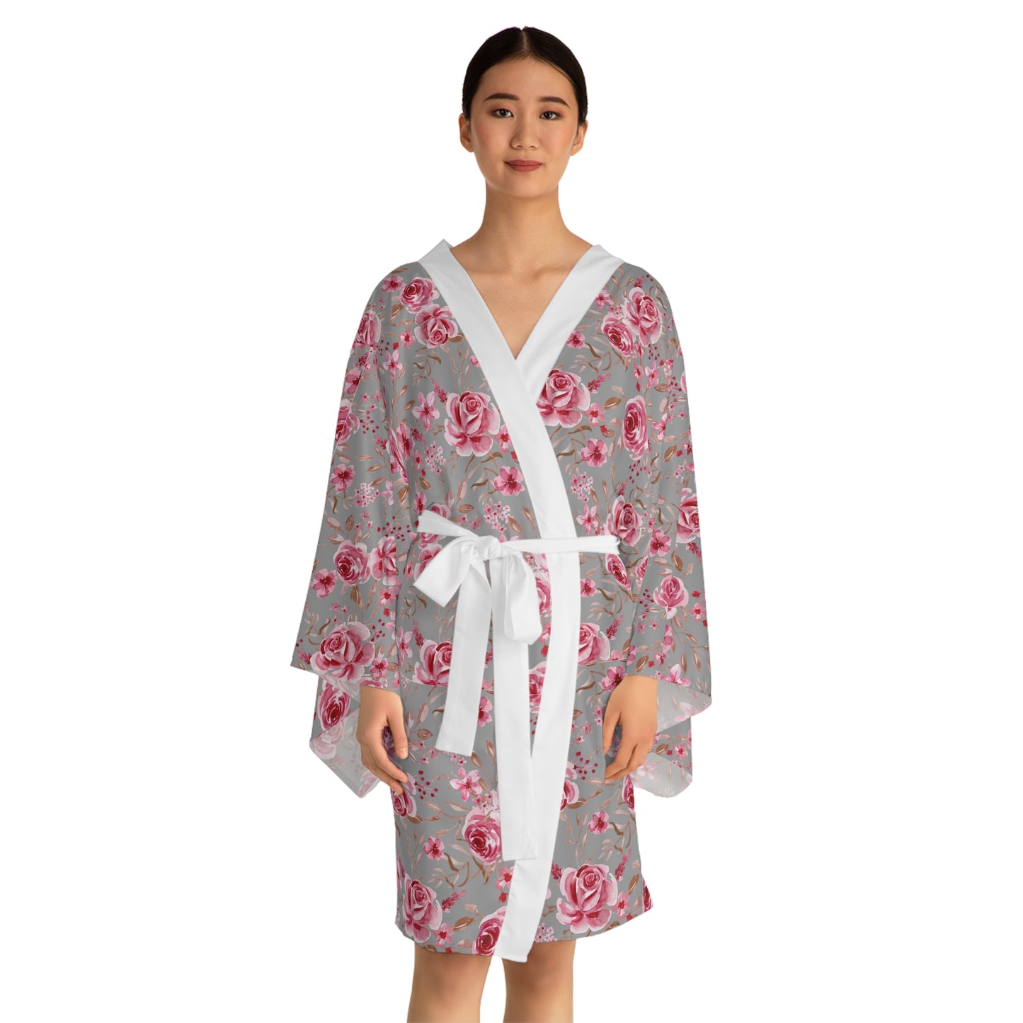 Elegant Floral Long Sleeve Kimono Robe - Perfect for Relaxation & Special Occasions
