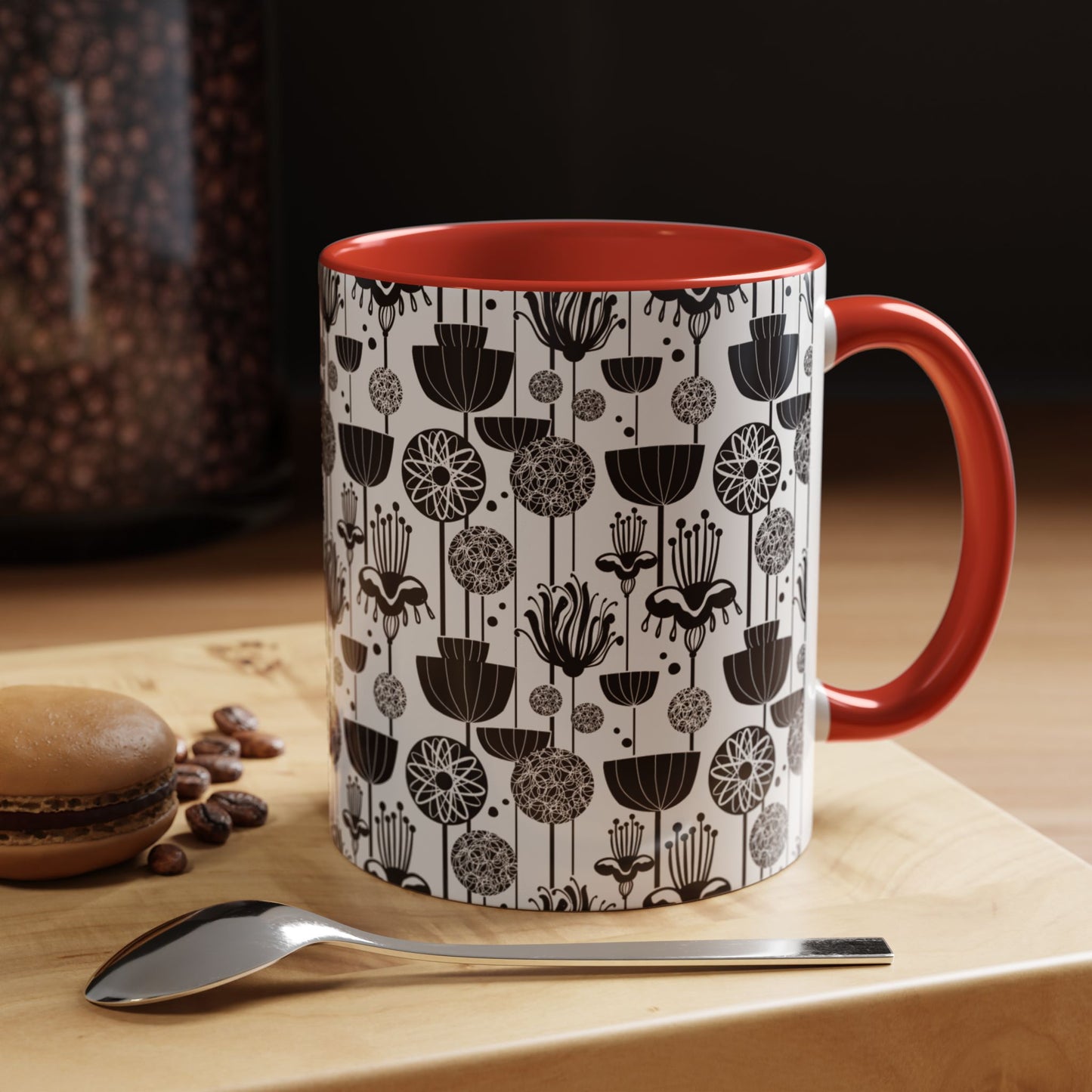 ‘Black & White Flowers’ Accent Coffee Mug (11, 15oz)