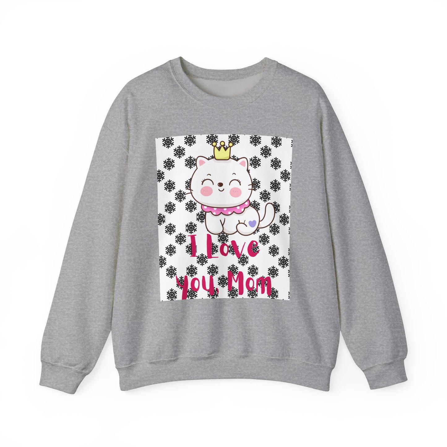 I Love You Mom Crewneck Sweatshirt - Cute Cat Design for Mother's Day