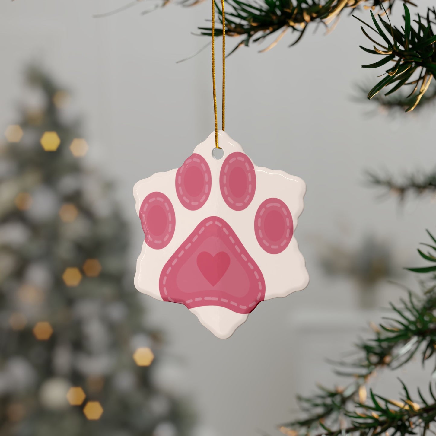 Pink Paw Print Ceramic Ornament