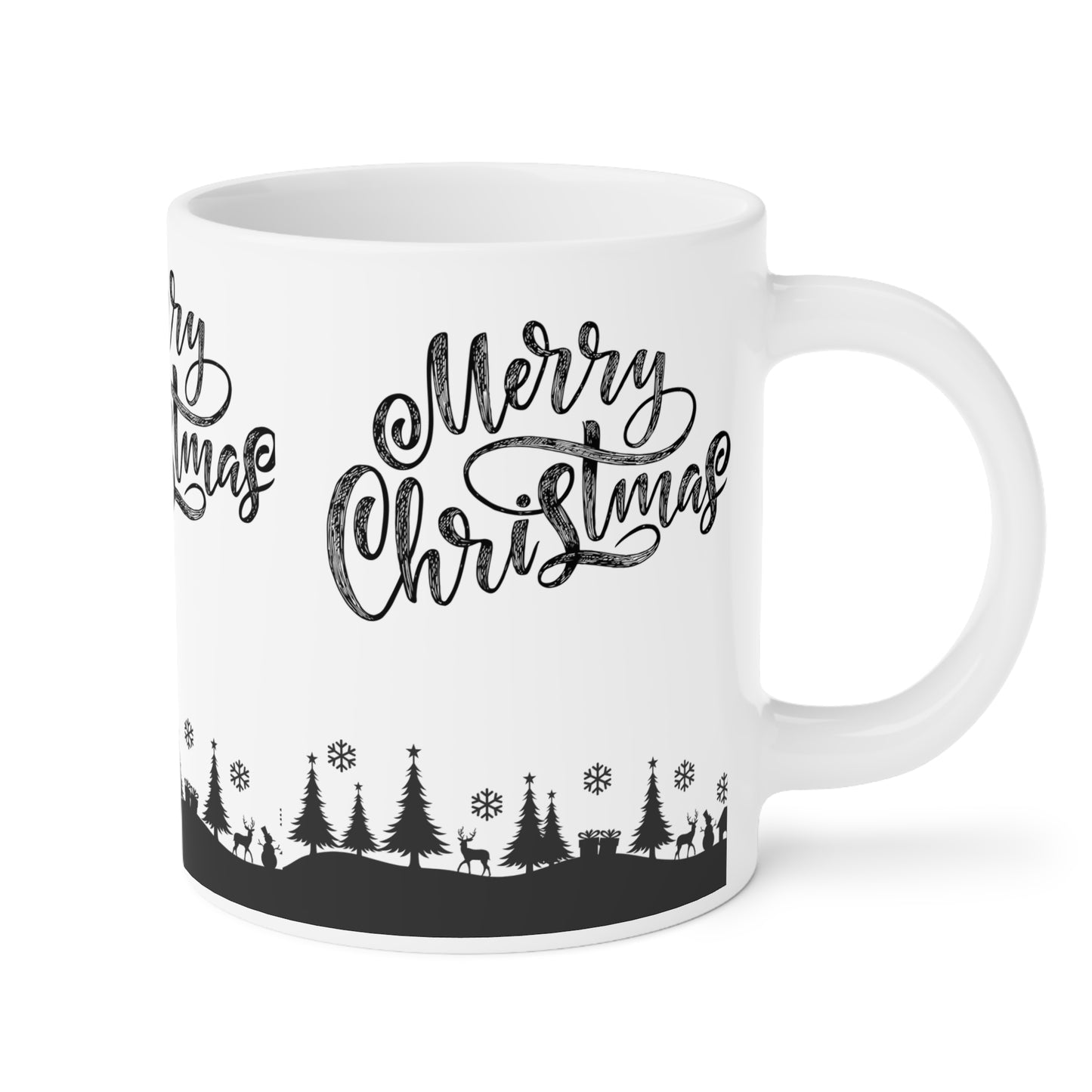 Merry Christmas Ceramic Mug — Black Holiday Village Design (11/15/20oz)
