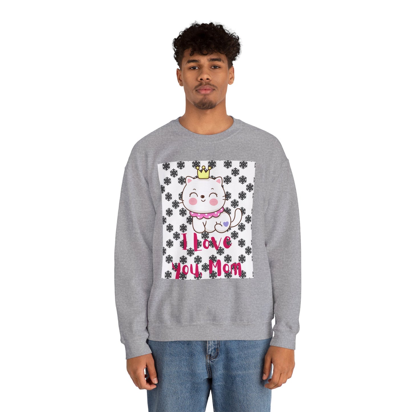 I Love You Mom Crewneck Sweatshirt - Cute Cat Design for Mother's Day