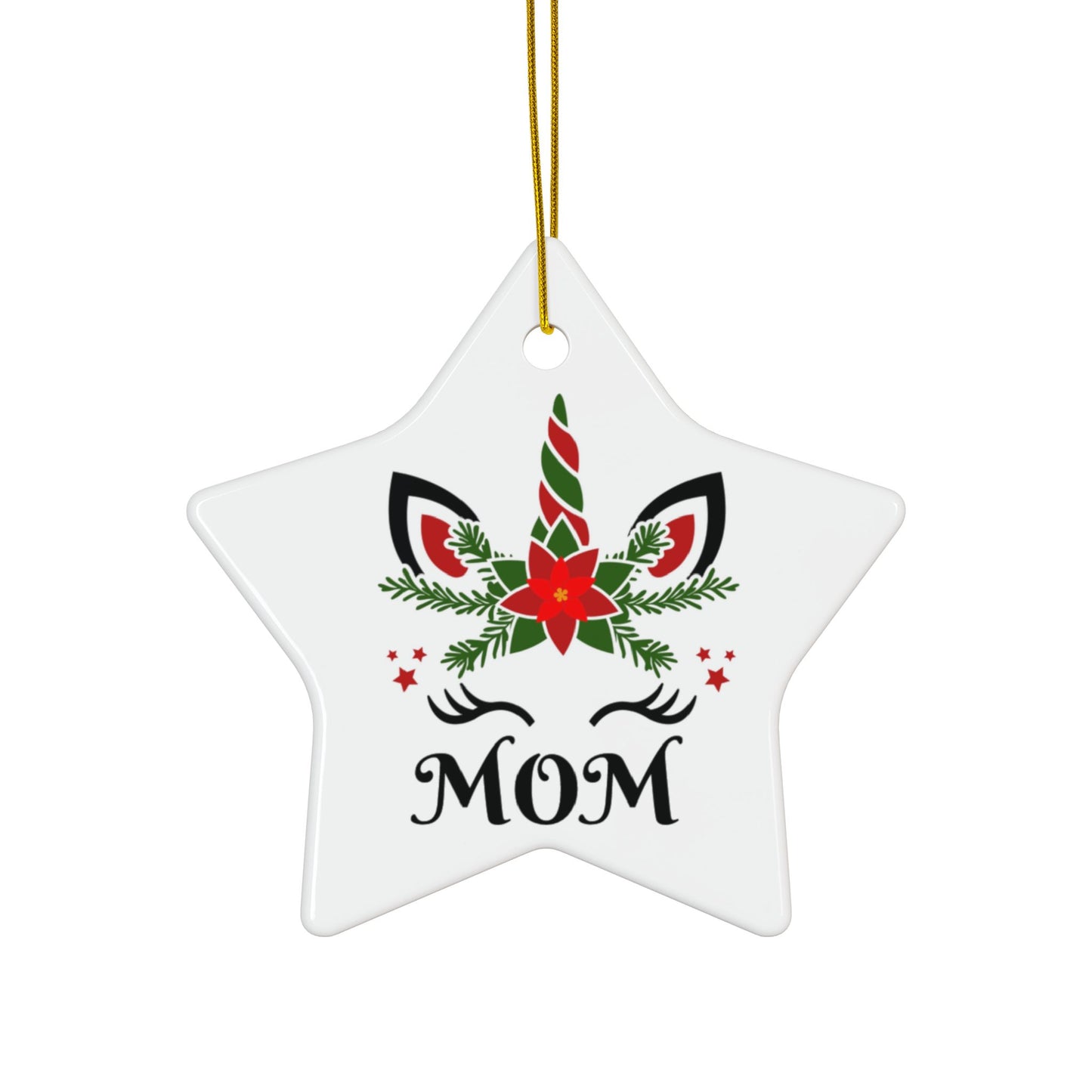 ‘MOM’ Christmas Unicorn Ceramic Ornaments, 2-Side Print, (1pc, 3pcs, 5pcs, 10pcs)