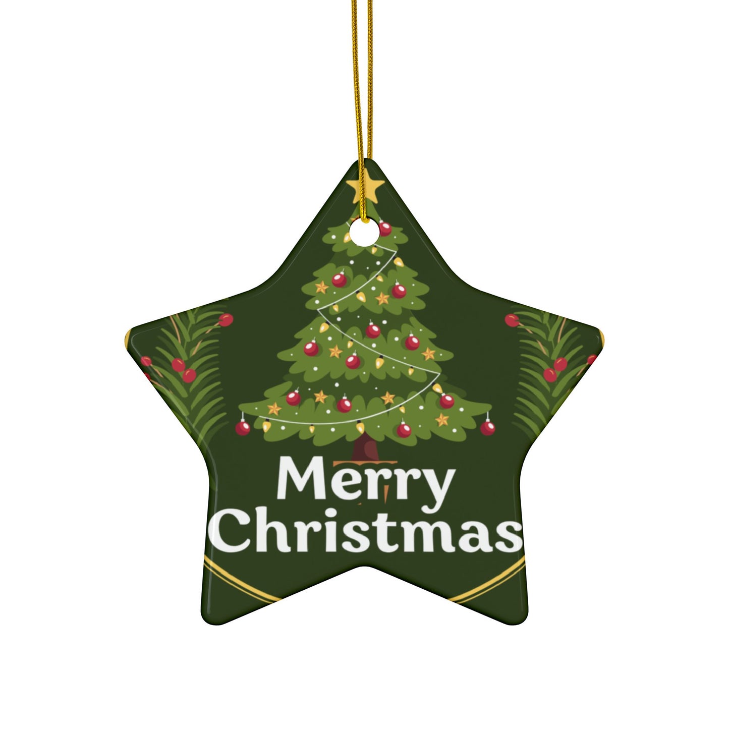 Merry Christmas Ceramic Ornament — Double-Sided Round Holiday Tree Decoration