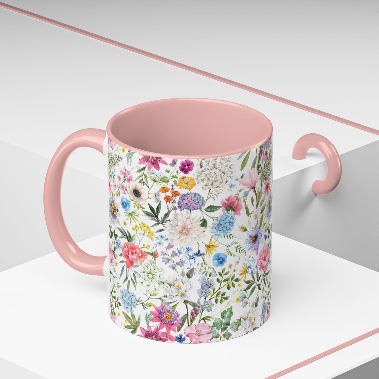 ‘Colourful Flowers’ Accent Coffee Mug (11, 15oz)