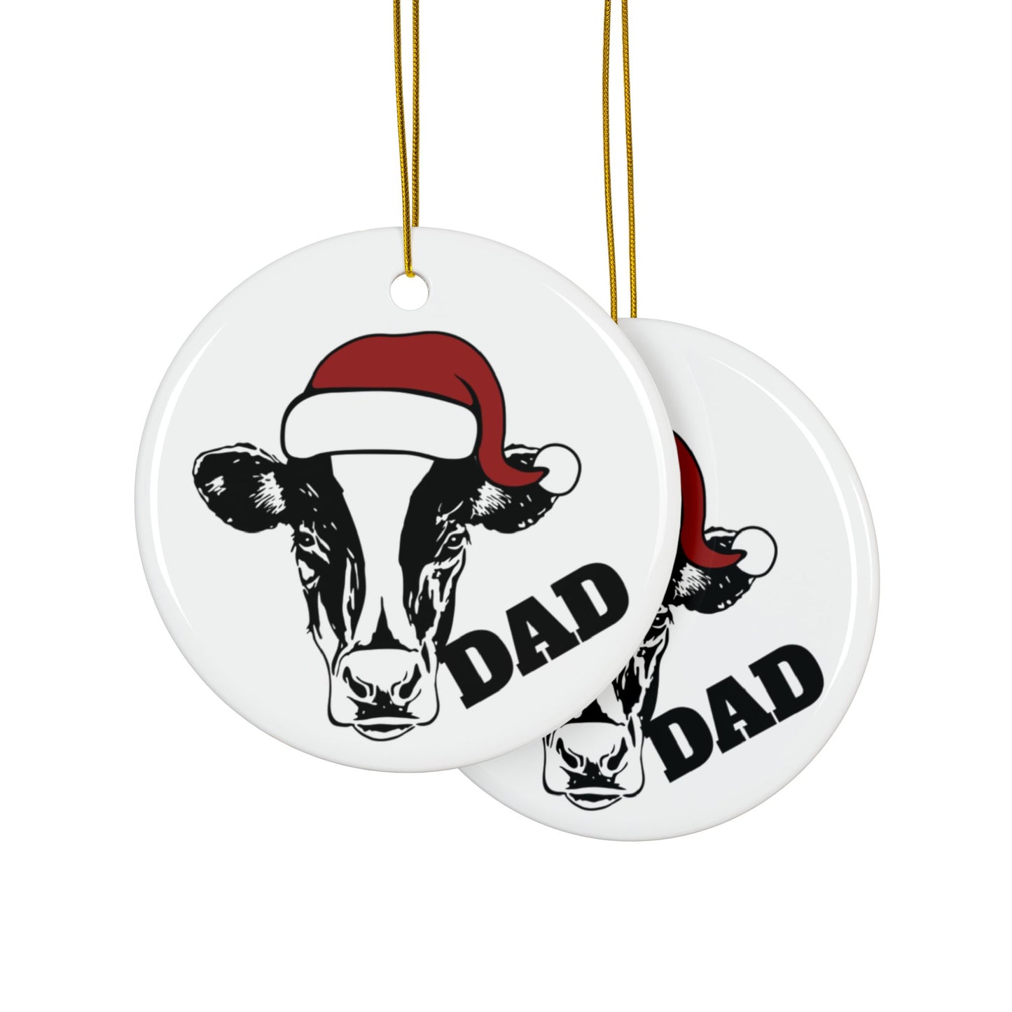 ‘DAD’ Christmas Heifer Cow Ceramic Ornaments, 2-Side Print, (1pc, 3pcs, 5pcs, 10pcs)