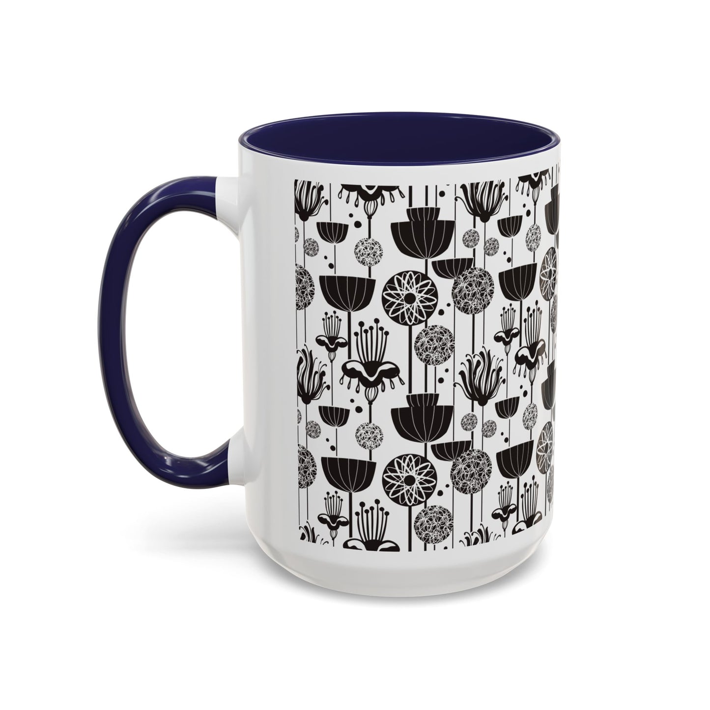 ‘Black & White Flowers’ Accent Coffee Mug (11, 15oz)