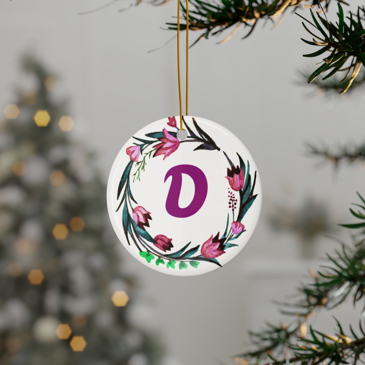 ‘D’ Initials Ceramic Ornaments, 2-Side Print, (1pc, 3pcs, 5pcs, 10pcs)