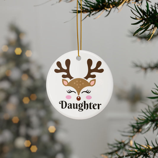 ‘DAUGHTER’ Pretty Reindeer head Ceramic Ornaments, 2-Side Print, (1pc, 3pcs, 5pcs, 10pcs)