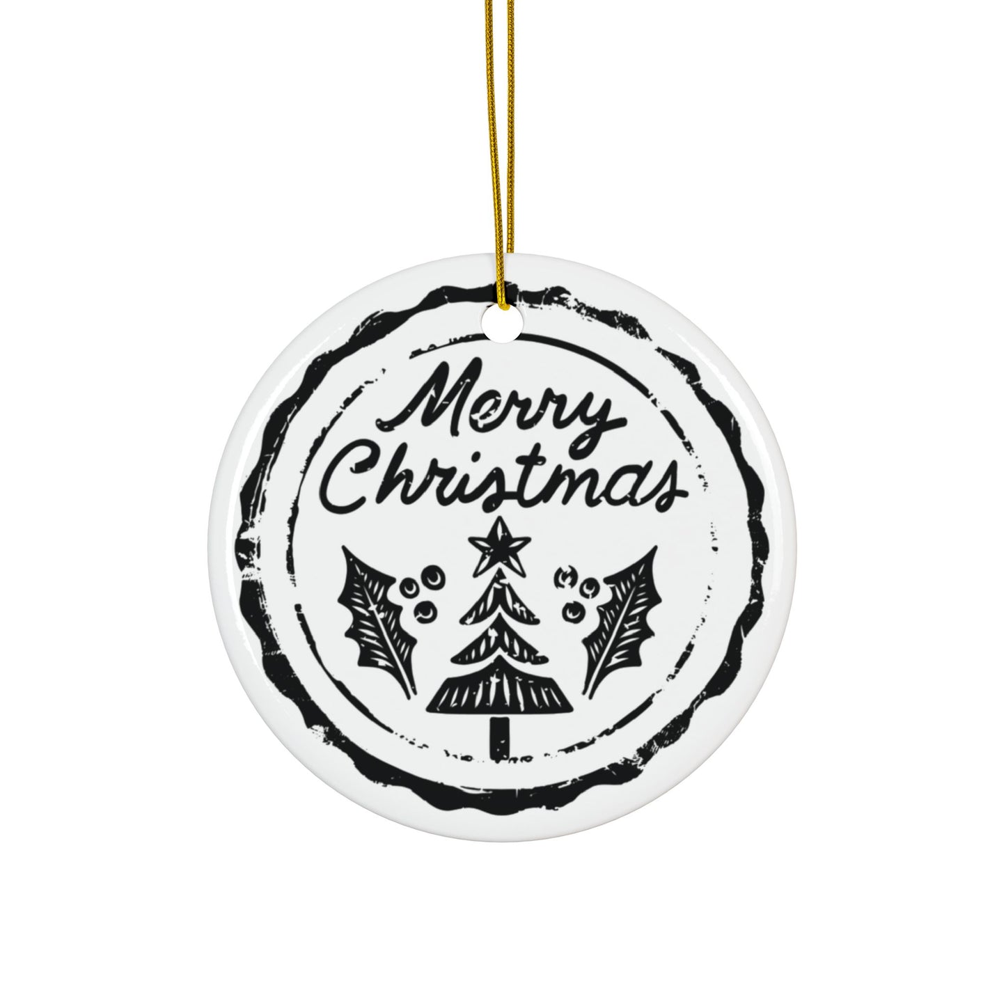 Merry Christmas Ceramic Ornament — Double-Sided Round Holiday Tree & Holly Decoration (1–10 pcs)