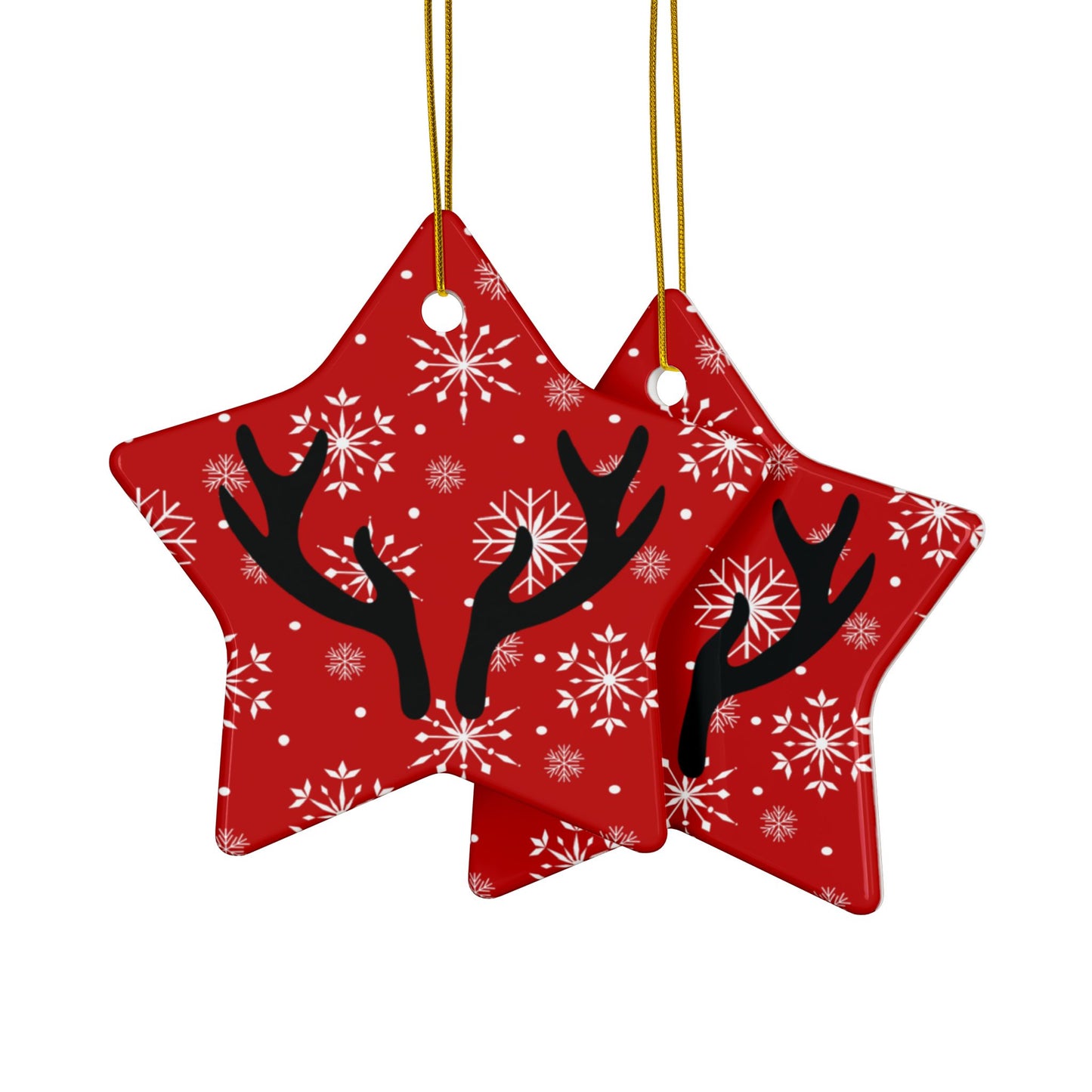 Reindeer Antler Ceramic Christmas Ornament — Red Snowflake Double-Sided Holiday Decor (1/3/5/10 pcs)