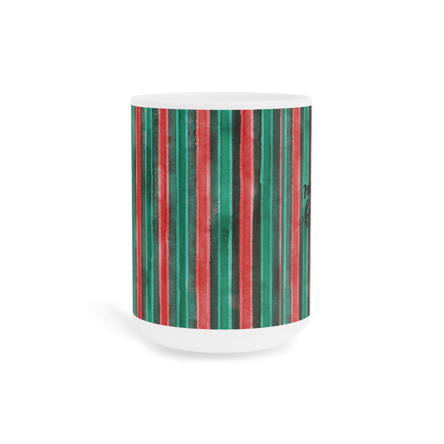 Christmas Stripe Mug — 'Be Merry and Bright' Holiday Ceramic Coffee Cup