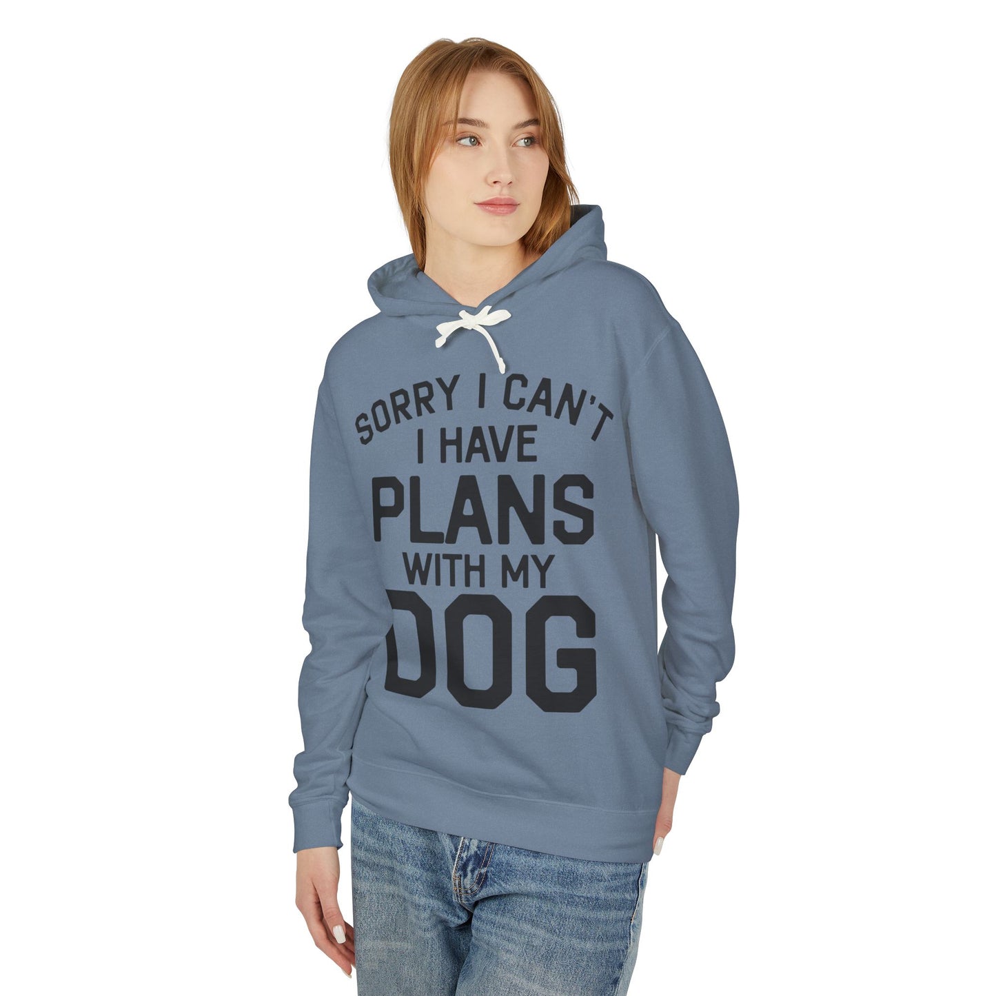 ‘I have plans with my dog’ Unisex Lightweight Hooded Sweatshirt