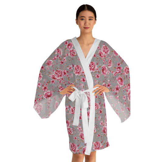 Elegant Floral Long Sleeve Kimono Robe - Perfect for Relaxation & Special Occasions