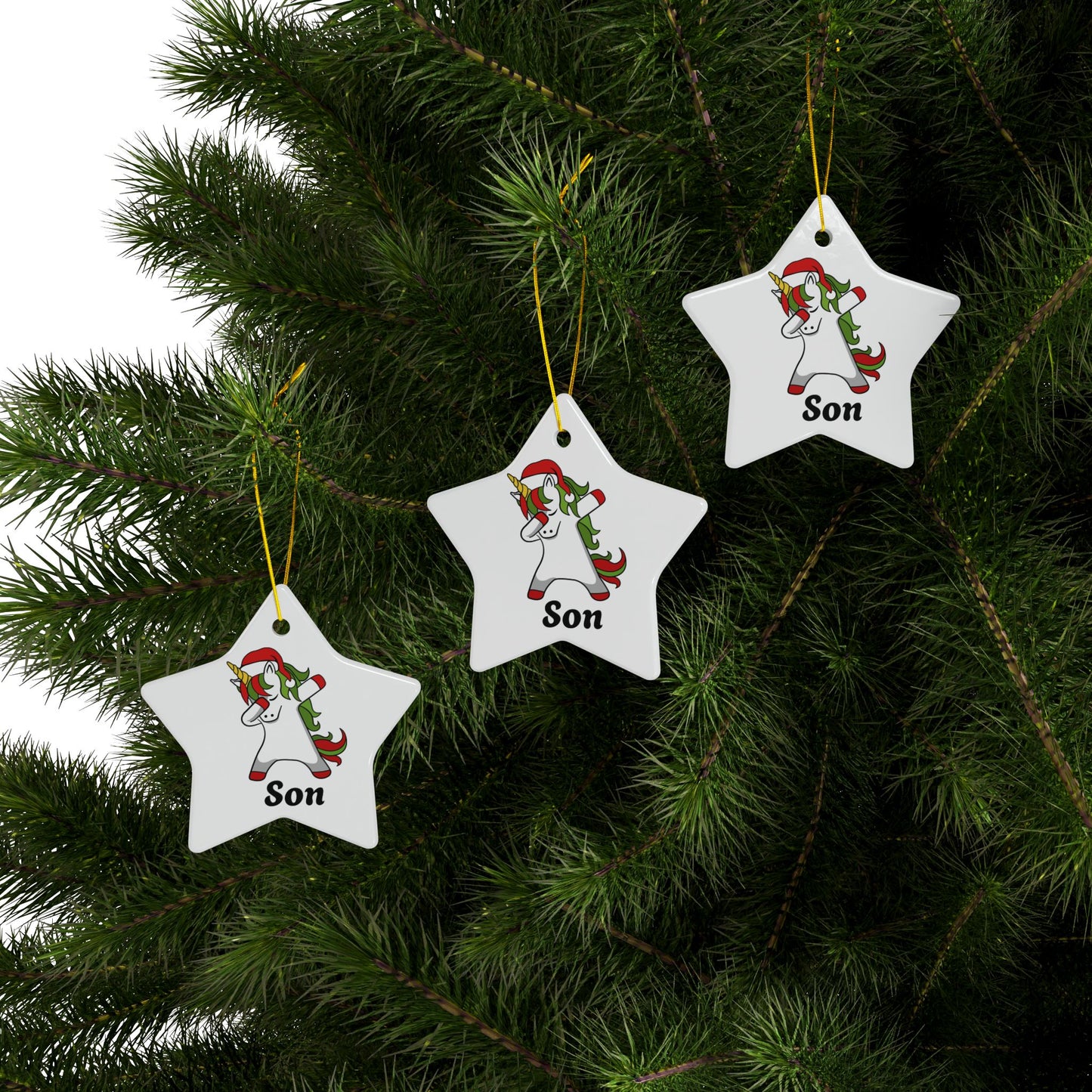 ‘SON’ Christmas Unicorn Ceramic Ornaments, 2-Side Print, (1pc, 3pcs, 5pcs, 10pcs)