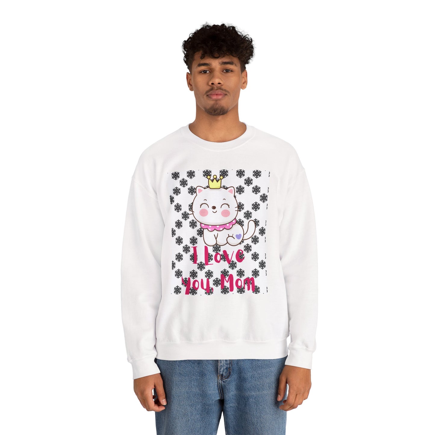 I Love You Mom Crewneck Sweatshirt - Cute Cat Design for Mother's Day