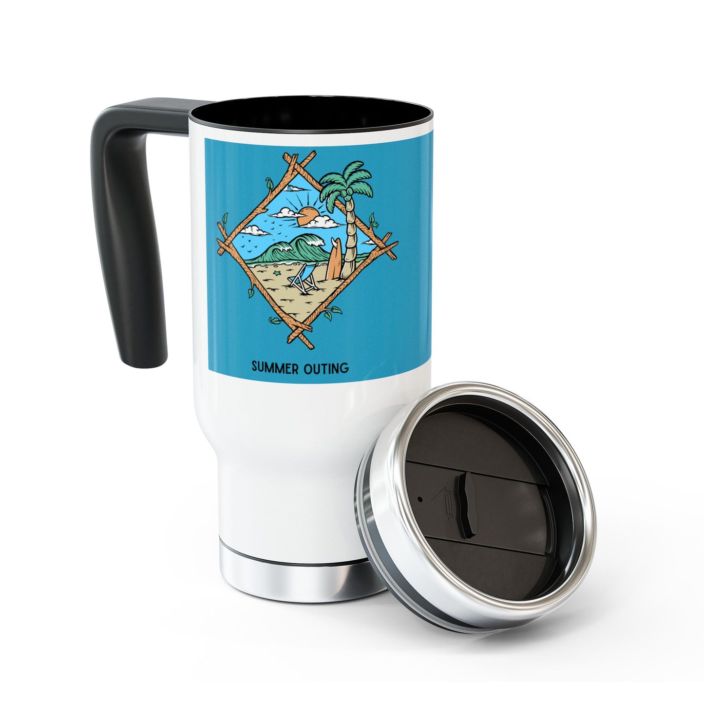 Summer Outing Travel Mug, 14oz Stainless Steel Mug, Fun Beach Vibe Coffee Cup, Vacation Travel Gift, Outdoor Adventure Mug, [...]