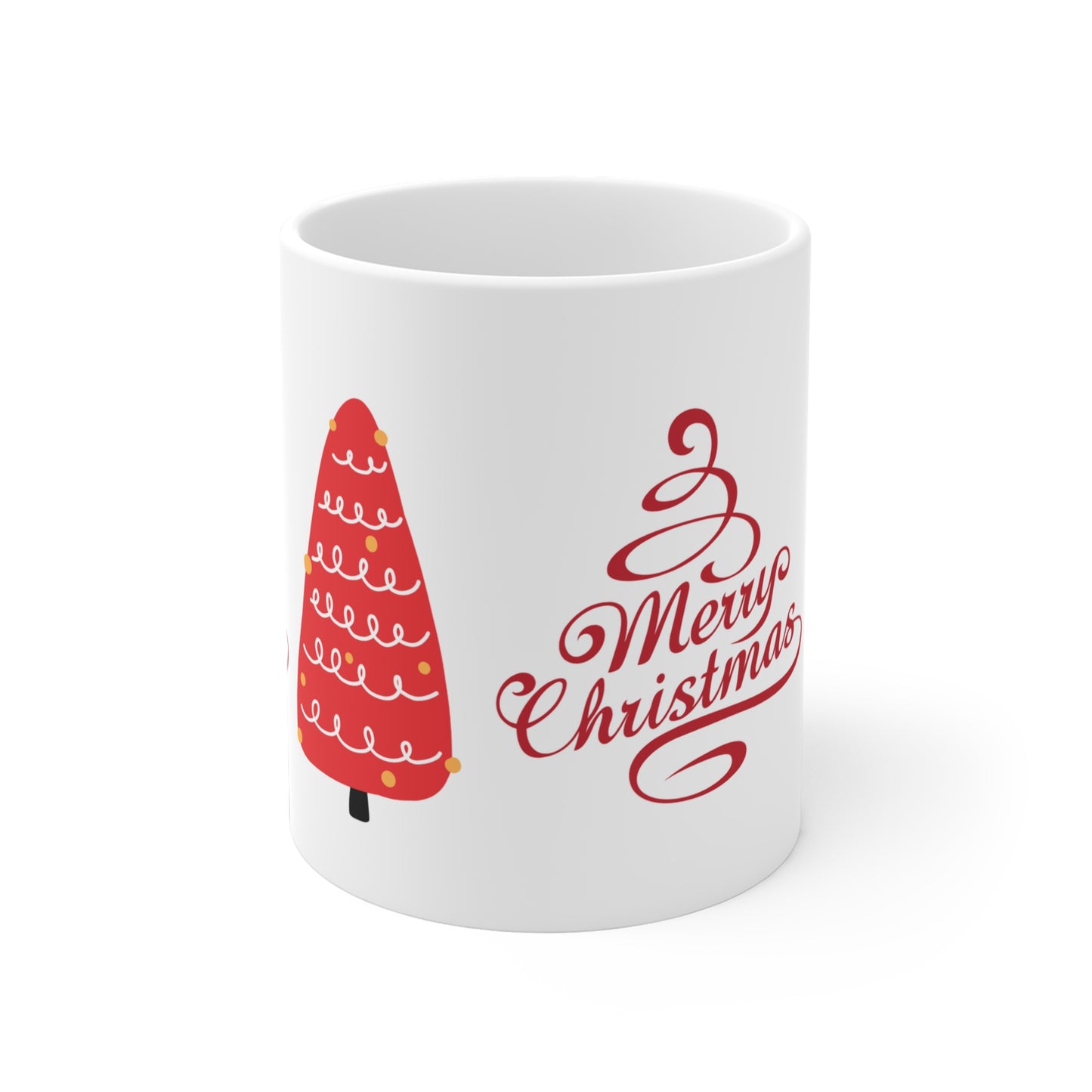 Merry Christmas Ceramic Mug — Red Holiday Tree Coffee Cup (11/15/20oz)