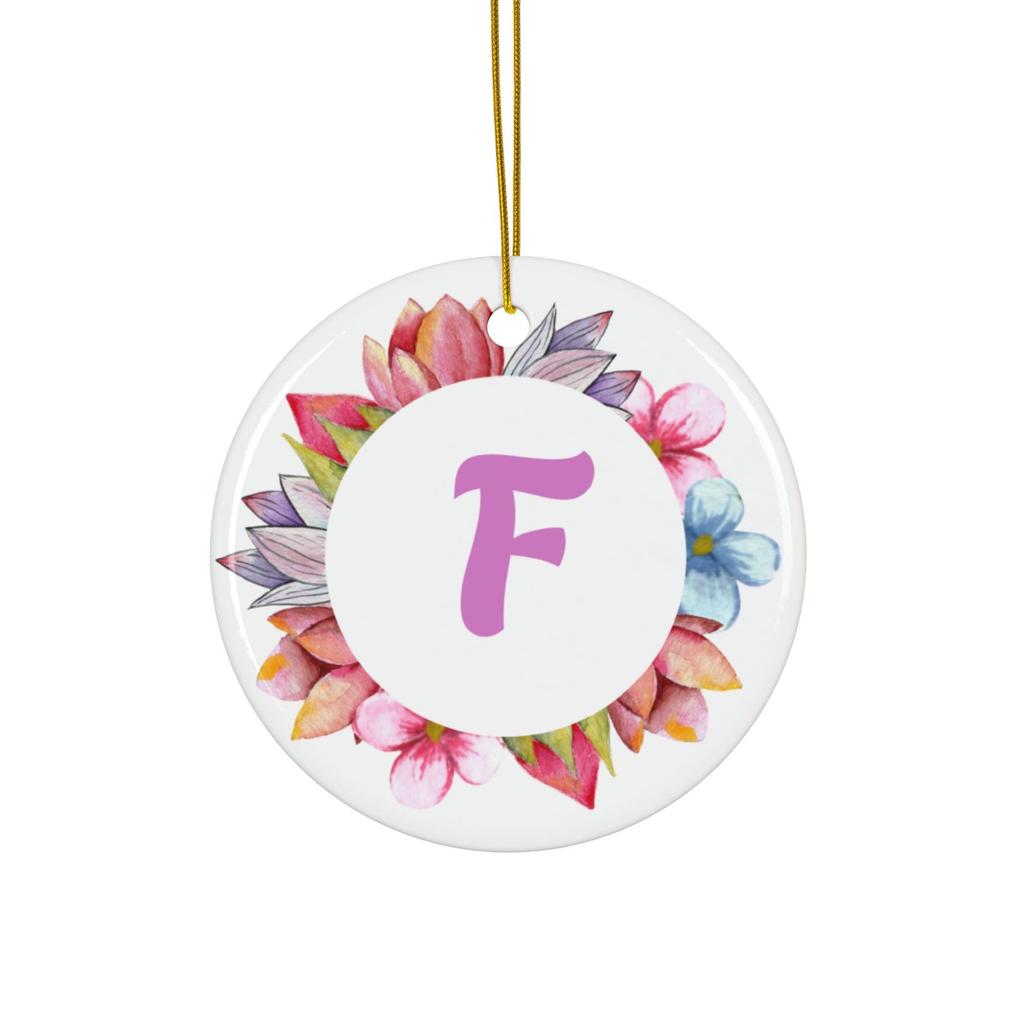 ‘F’ Initials Ceramic Ornaments, 2-Side Print, (1pc, 3pcs, 5pcs, 10pcs)