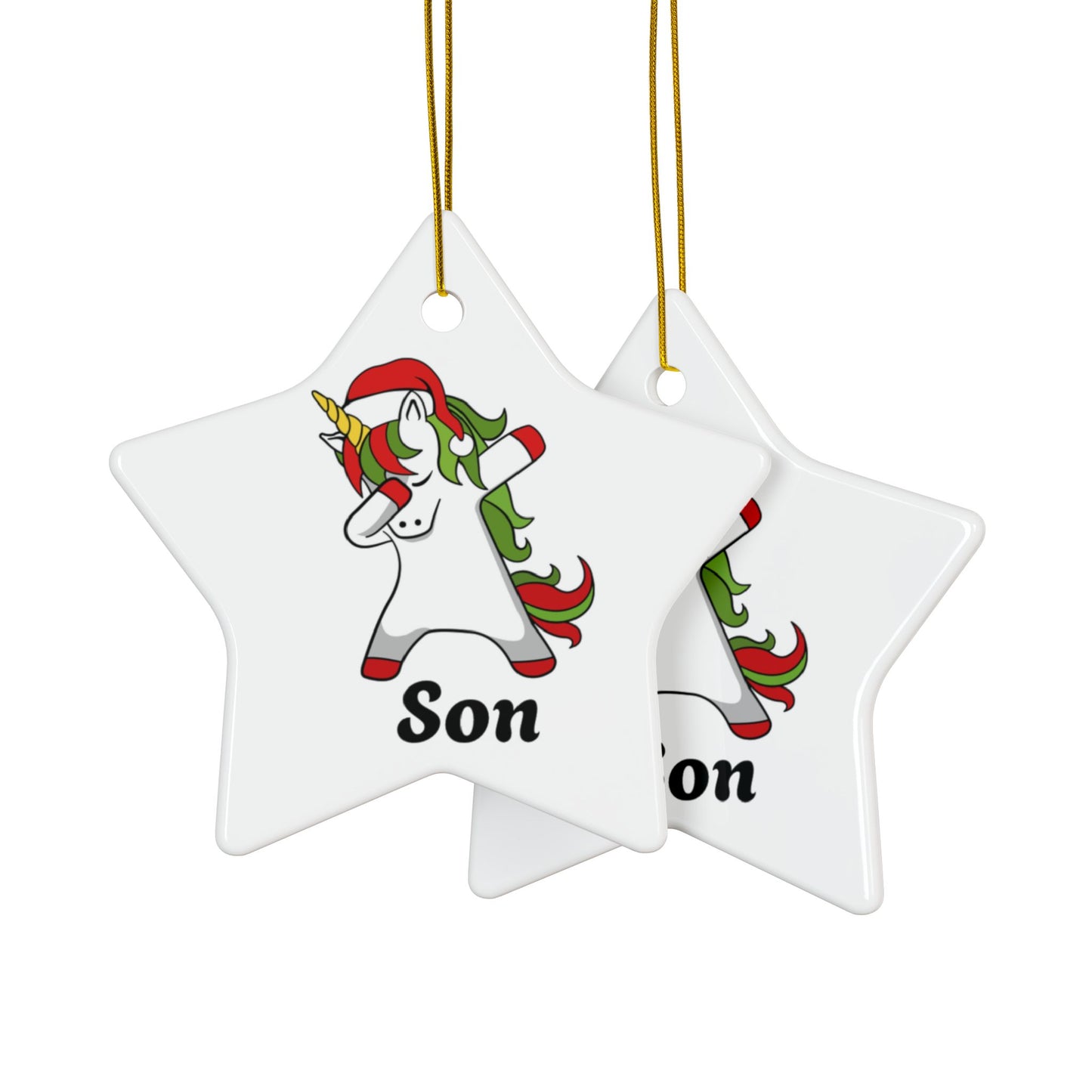 ‘SON’ Christmas Unicorn Ceramic Ornaments, 2-Side Print, (1pc, 3pcs, 5pcs, 10pcs)