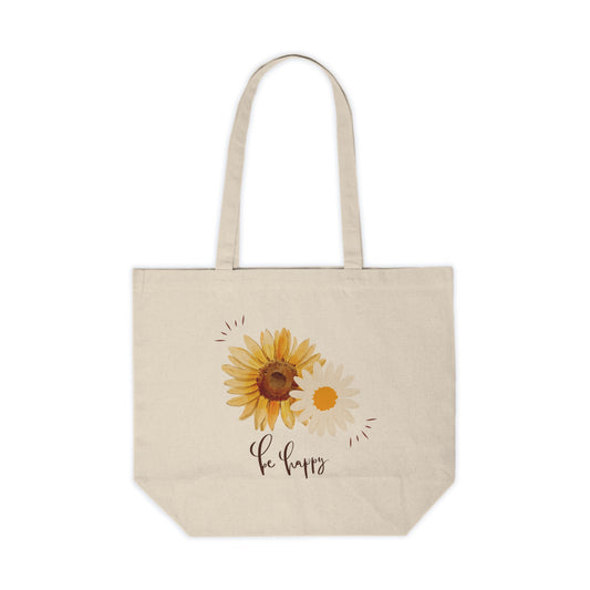 Sunflower Canvas Shopping Tote - Eco-Friendly Carryall for Groceries, Beach, Gifts, Daily Use, Be Happy Design