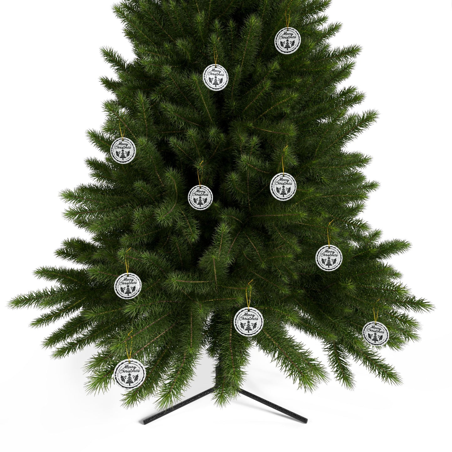 Merry Christmas Ceramic Ornament — Double-Sided Round Holiday Tree & Holly Decoration (1–10 pcs)