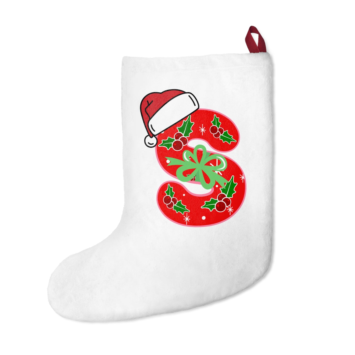 Personalized Christmas Stocking with Festive Holly 'S' Monogram
