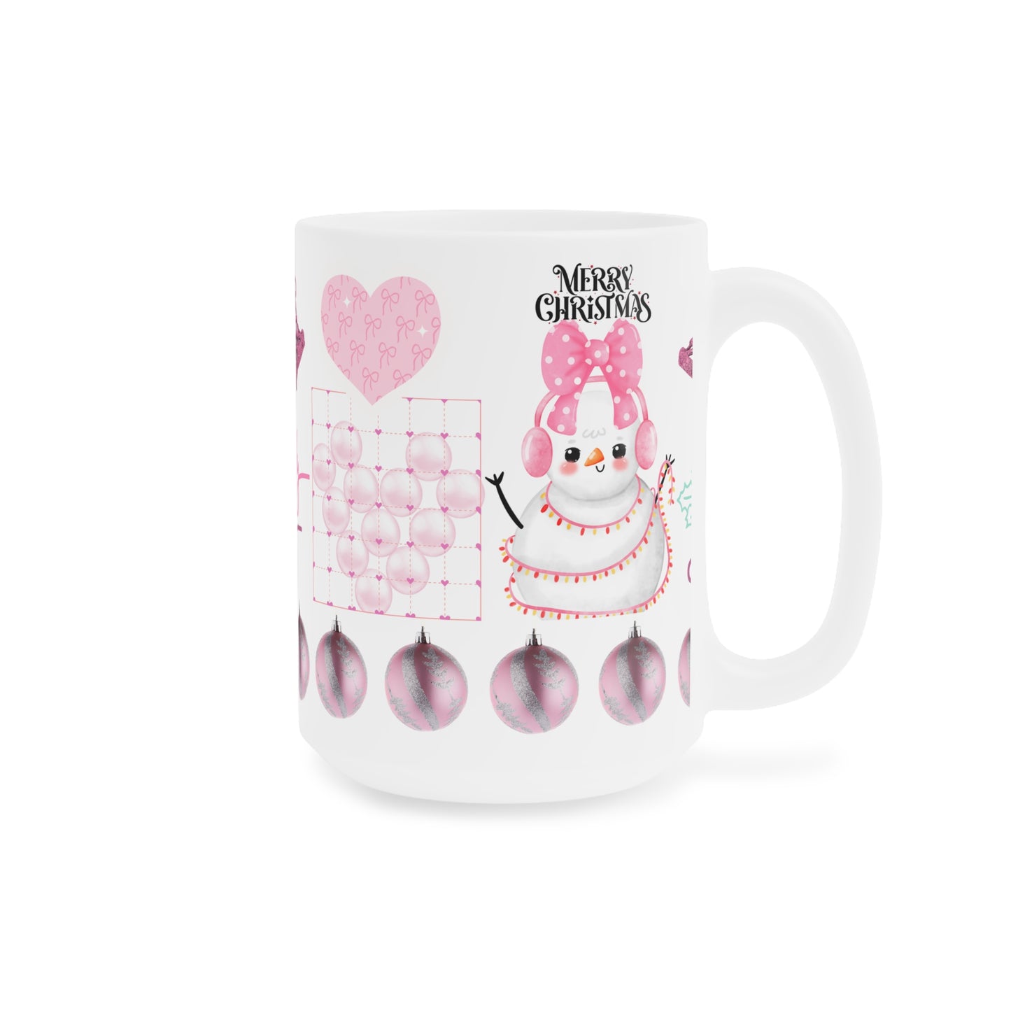 Holly Jolly Pink Christmas Mug — Cute Snowman Holiday Ceramic Coffee Cup