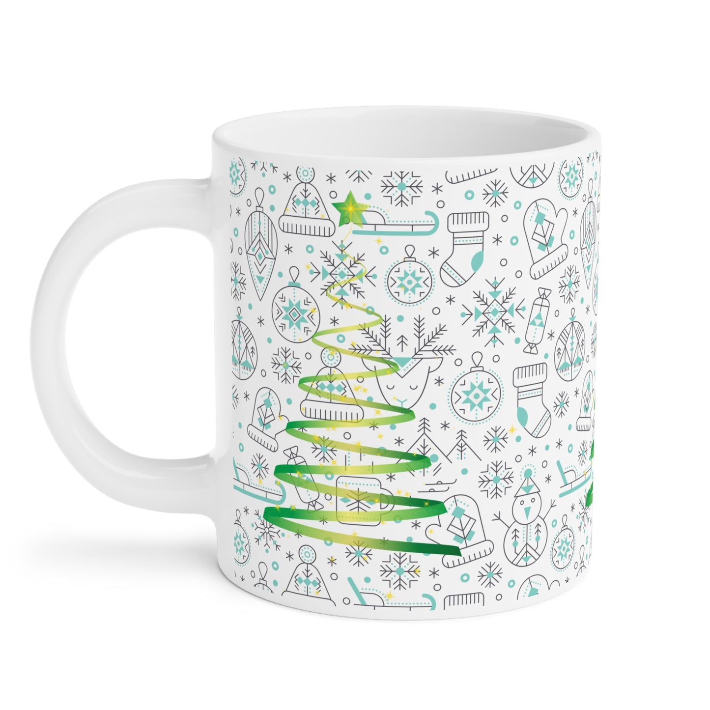 Christmas Tree Pattern Ceramic Mug – Green Holiday Ornaments 11oz/15oz/20oz