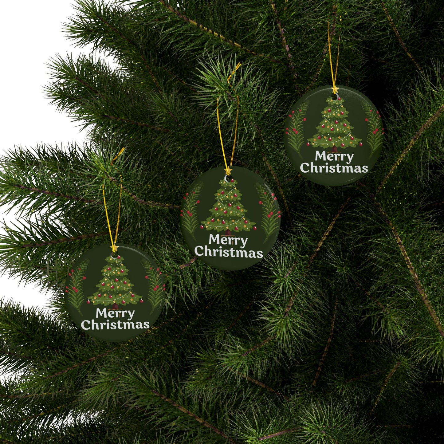 Merry Christmas Ceramic Ornament — Double-Sided Round Holiday Tree Decoration