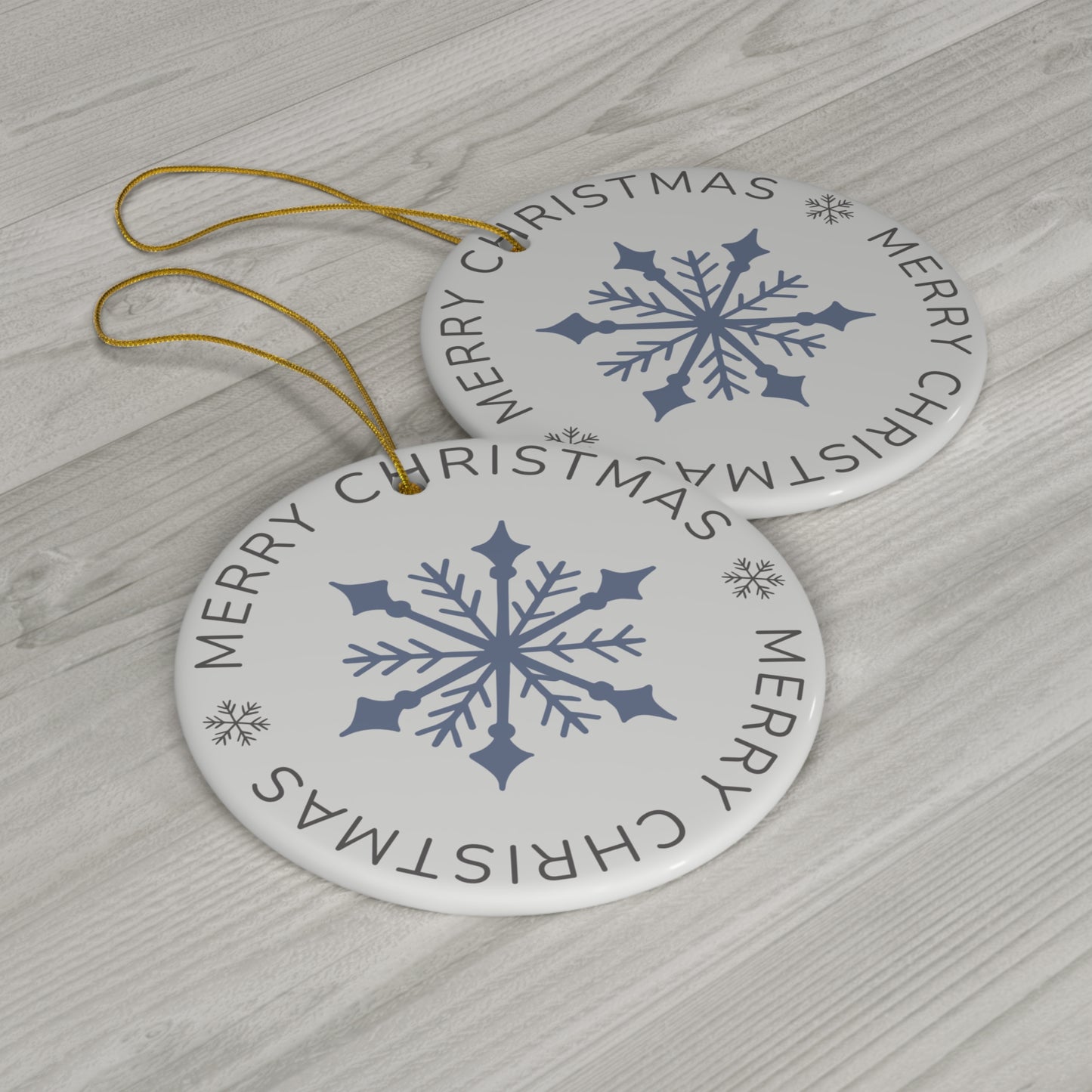 Ceramic Christmas Ornament — Blue Snowflake "Merry Christmas" Round Tree Decoration